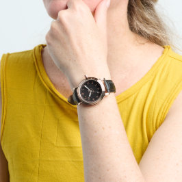 Elegante schwarze Roségold-Lederuhr  Armbanduhr