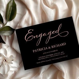 Elegante schwarze Rosen-Gold-Schrift Verlobungsfei Einladung