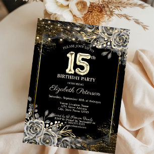 Elegante schwarze Rosen, Lichter schwarze 15. Gebu Einladung