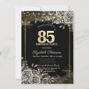 Elegante schwarze Rosen, Lichter Schwarzer 85. Geb Einladung