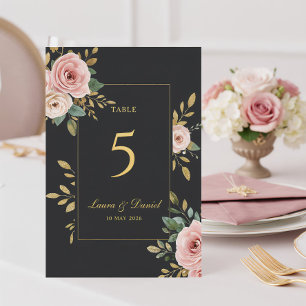 Elegante schwarze Rosen mit goldenen Akzenten Hoch Tischnummer