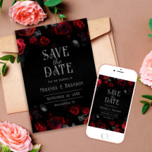 Elegante Schwarze Rote Rosen Save the Date floral