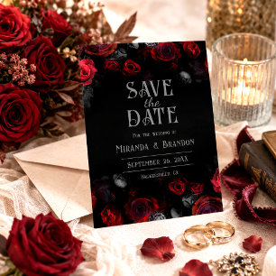 Elegante Schwarze Rote Rosen Save the Date floral