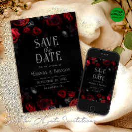 Elegante Schwarze Rote Rosen Save the Date floral