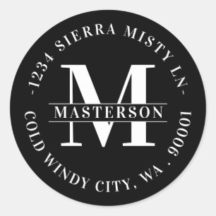 Elegante Schwarze Rücksendeadresse Runder Aufkleber