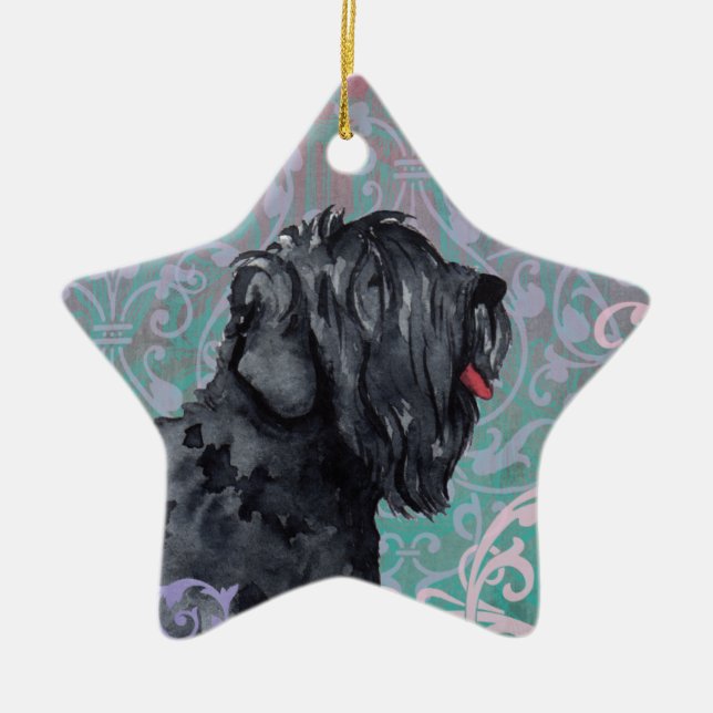 Elegante schwarze russische Terrier Keramik Ornament (Vorne)