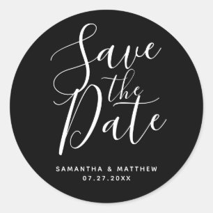 Elegante schwarze Save-The-Date-Hochzeit Runder Aufkleber