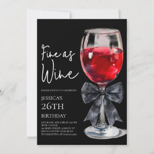 Elegante schwarze Schleife, fein wie Wein, 26. Geb Einladung