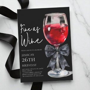 Elegante schwarze Schleife, fein wie Wein, 26. Geb Einladung