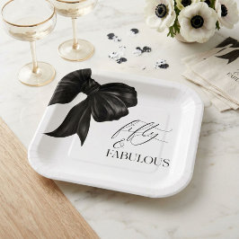 Elegante schwarze Schleife Fifty and Fabulous Pappteller