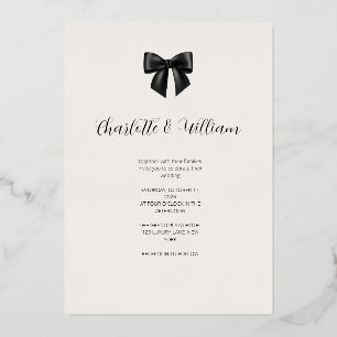 Elegante schwarze Schleife Goldfolie Hochzeitseinl Folieneinladung