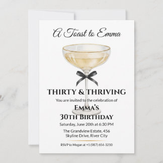 Elegante schwarze Schleife und Champagner 30. Gebu Einladung
