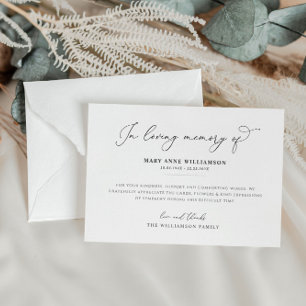 elegante schwarze Schrift Begräbniskarte Dankeskarte