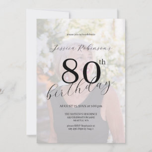 Elegante schwarze Schrift Foto Achtzigster Geburts Einladung