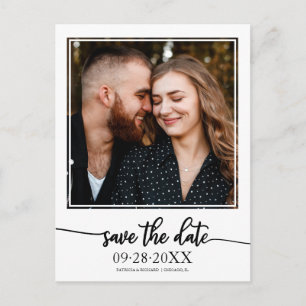 Elegante schwarze Schrift Hochzeit Save The Date F Postkarte