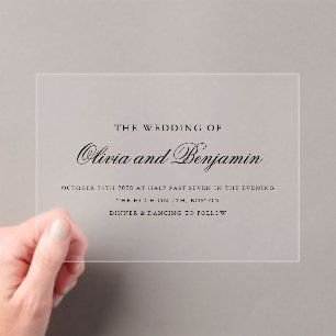 Elegante schwarze Schrift minimale formelle Hochze Acryleinladungen