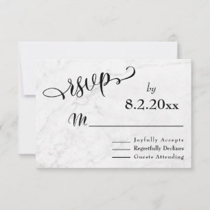 Elegante schwarze Schrift mit weißem Marmor, Hochz RSVP Karte