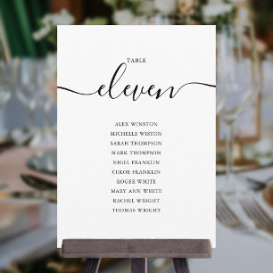 Elegante schwarze Schrift Tisch Nummer 11 Sitzplan Einladung