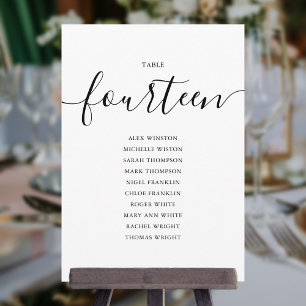 Elegante schwarze Schrift Tisch Nummer 14 Sitzordn Einladung