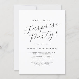 Elegante schwarze Schrift Überraschungsparty Einladung