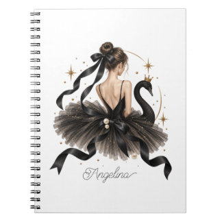 Elegante schwarze Schwan-Ballerina Gold & Perle Notizblock