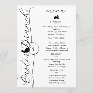 Elegante schwarze Schwünge und Hasen Oster-Brunch Menükarte