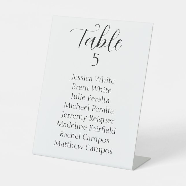 Elegante schwarze Script-Hochzeitstabelle Sockelschild (Vorderseite)