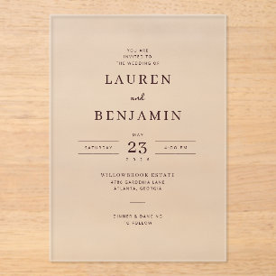 Elegante schwarze Serif-Hochzeitseinladung Acryleinladungen