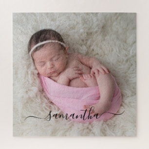 Elegante schwarze Signatur Name Foto mit Schnörkel Puzzle