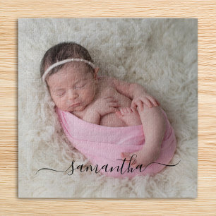 Elegante schwarze Signatur Name Foto mit Schnörkel Puzzle
