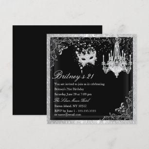 Elegante schwarze Silber-Maskenball-Einladung zum Einladung