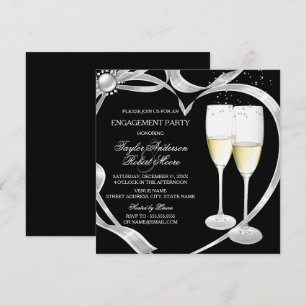 Elegante schwarze Silber- und Gold-Verlobungsparty Einladung