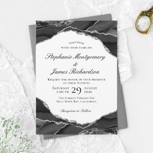 Elegante schwarze Silberfolie-Achat-Hochzeit Einladung