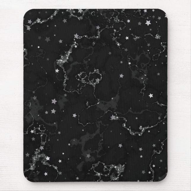 Elegante schwarze Silbermarmorstars Mousepad (Vorne)