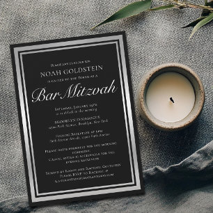 Elegante schwarze silberne formelle Bar Mitzwa Einladung