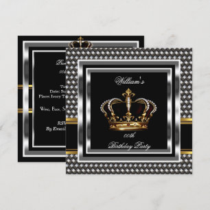 Elegante schwarze silberne Geburtstags-Prinz-König Einladung