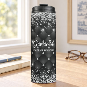Elegante schwarze silberne Glitter-Braut-Jubiläum Thermosbecher