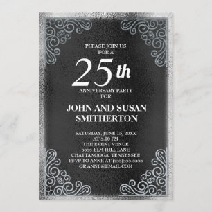 Elegante schwarze silberne Hochzeit zum 25. Jubilä Einladung