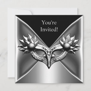 Elegante schwarze silberne Metallmaske Event-Party Einladung