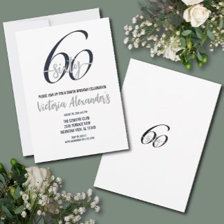 Elegante schwarze silberne Schrift zum 60. Geburts Einladung