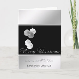 Elegante schwarze, silberne Weihnachtskugeln, Unte Feiertagskarte