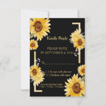 Elegante schwarze Sonnenblume Gold Hochzeit RSVP K