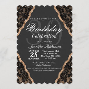 Elegante schwarze Spitze auf Jute-Burlap Einladung