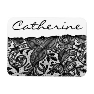Elegante schwarze Spitze mit anpassbarem Namen Magnet