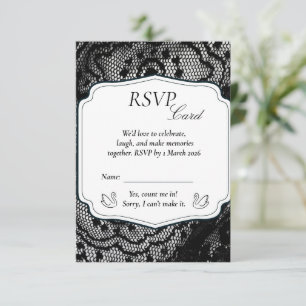 Elegante schwarze Spitzen-Hochzeits-RSVP-Karte Ant RSVP Karte