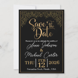Elegante schwarze Strandhochzeit 'Save the Date' m Einladung