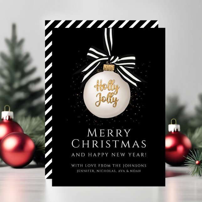 Elegante schwarze Streifen Frohe Weihnachtskarte (Elegant Black Stripes Merry Christmas Holiday Card)