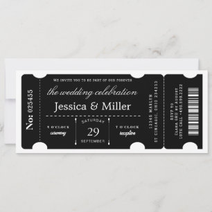 Elegante schwarze Ticket-Hochzeitseinladung Einladung