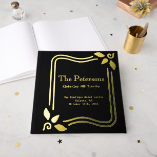 Elegante schwarze traditionelle Hochzeit Gold Gästebuch