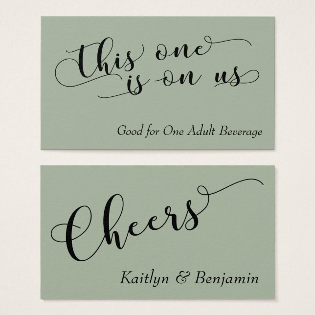 Elegante schwarze Typografie auf Sage Drink Ticket (Vorne & Hinten)